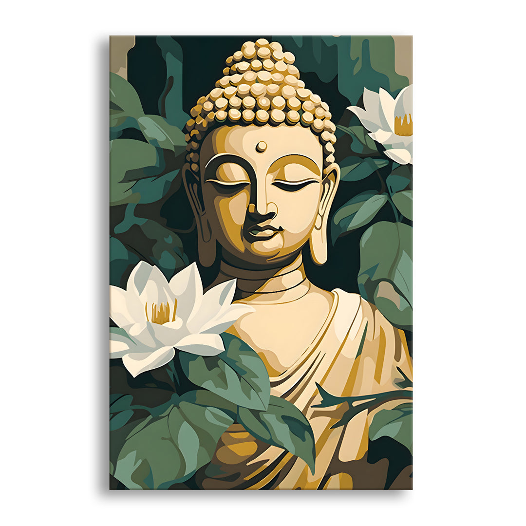 Serene Buddha Meditation Wall Art | HD Canvas Print Gallery Wrap Painting | Ready to Hang | Perfect for Pooja Room & Office Décor | Size: 20x30 Inch (BDWA58)