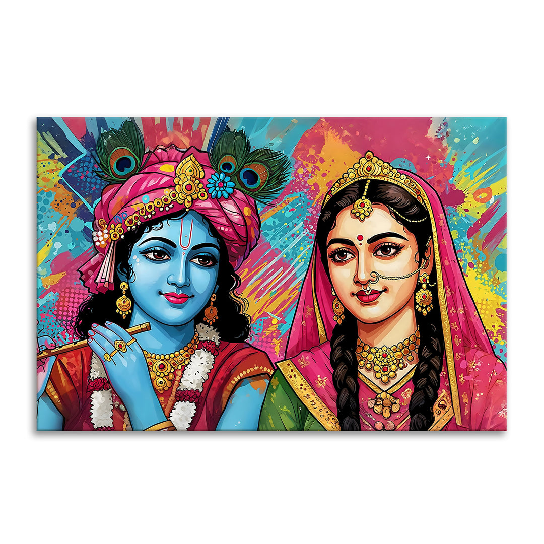 Radha Krishna Divine Harmony Wall Art | HD Canvas Print Gallery Wrap Painting | Ready to Hang | Perfect for Pooja Room & Office Décor (RKWA23)