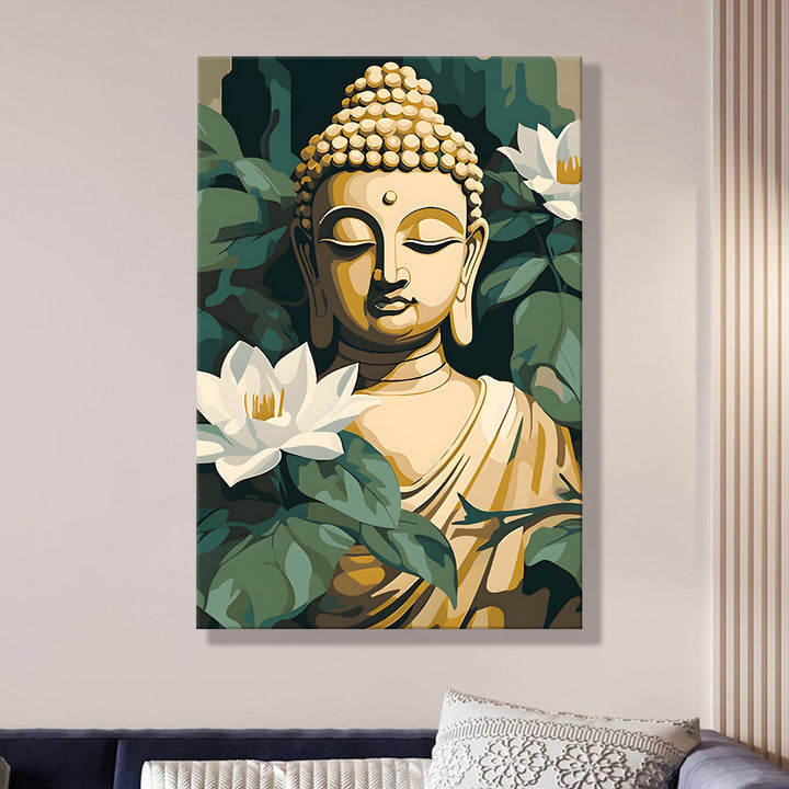 Serene Buddha Meditation Wall Art | HD Canvas Print Gallery Wrap Painting | Ready to Hang | Perfect for Pooja Room & Office Décor | Size: 20x30 Inch (BDWA58)