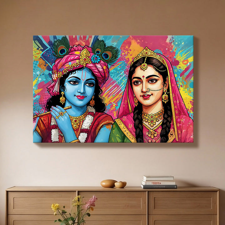 Radha Krishna Divine Harmony Wall Art | HD Canvas Print Gallery Wrap Painting | Ready to Hang | Perfect for Pooja Room & Office Décor (RKWA23)