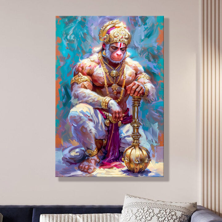 Lord Hanuman Wall Art | HD Canvas Print Gallery Wrap Painting | Ready to Hang | Perfect for Pooja Room & Office Décor | Size: 20x30 Inch (BBWA10)