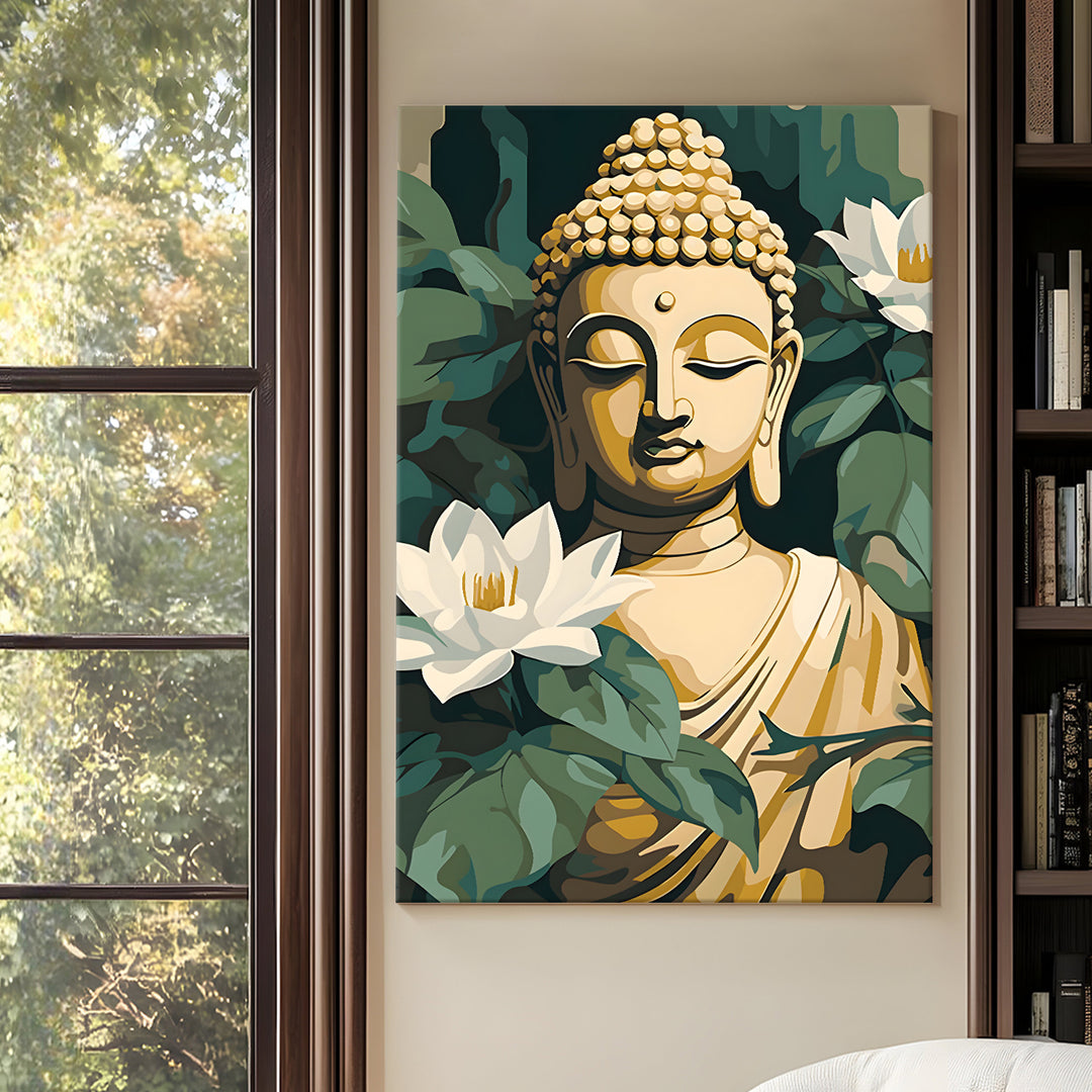 Serene Buddha Meditation Wall Art | HD Canvas Print Gallery Wrap Painting | Ready to Hang | Perfect for Pooja Room & Office Décor | Size: 20x30 Inch (BDWA58)