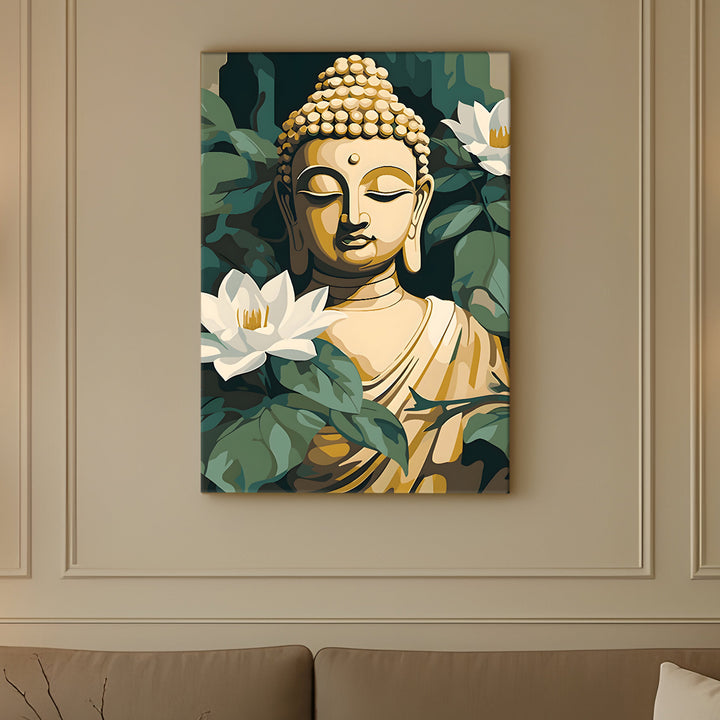Serene Buddha Meditation Wall Art | HD Canvas Print Gallery Wrap Painting | Ready to Hang | Perfect for Pooja Room & Office Décor | Size: 20x30 Inch (BDWA58)