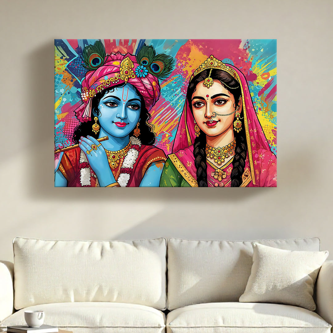 Radha Krishna Divine Harmony Wall Art | HD Canvas Print Gallery Wrap Painting | Ready to Hang | Perfect for Pooja Room & Office Décor (RKWA23)