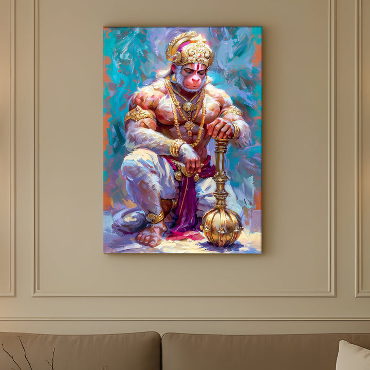 Lord Hanuman Wall Art | HD Canvas Print Gallery Wrap Painting | Ready to Hang | Perfect for Pooja Room & Office Décor | Size: 20x30 Inch (BBWA10)
