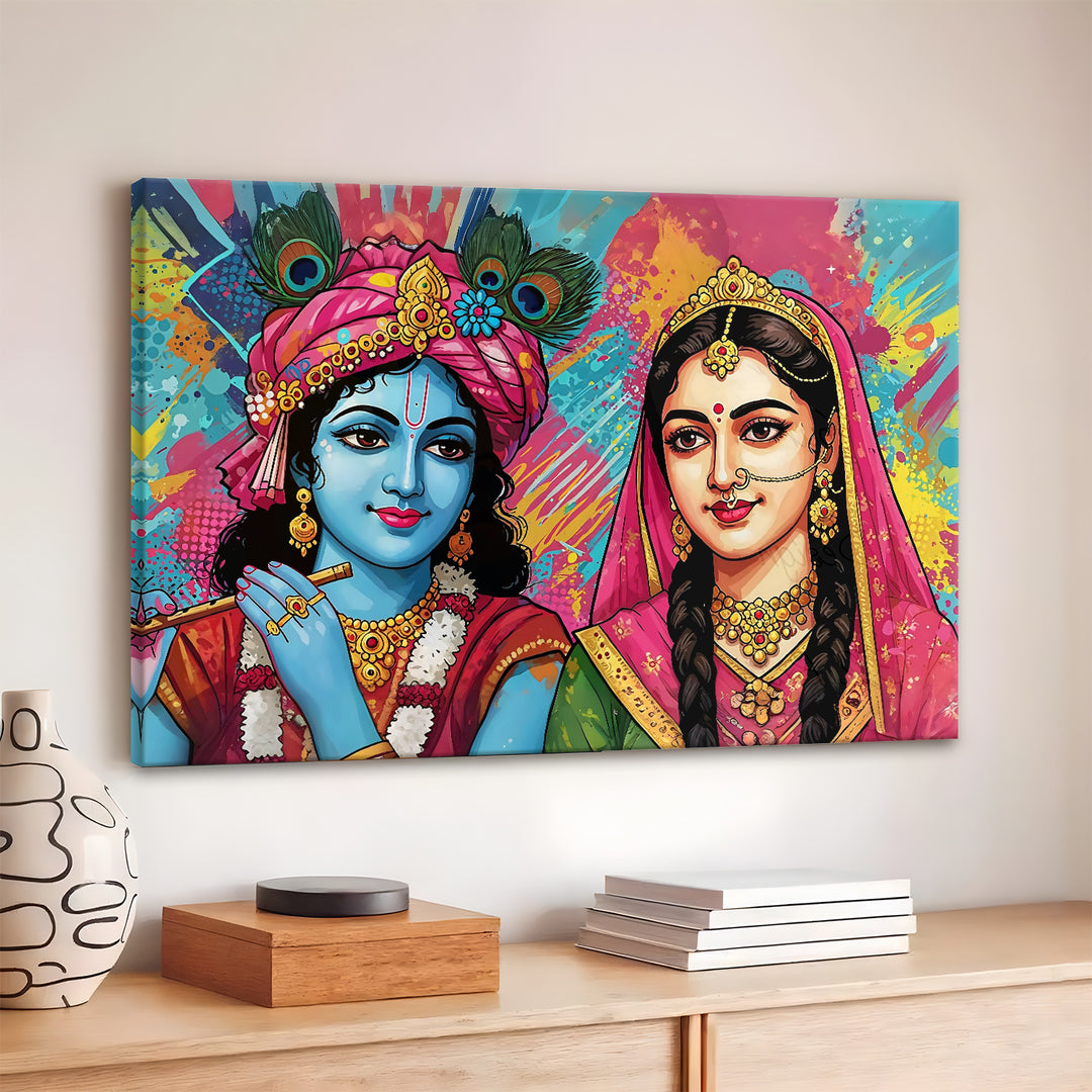 Radha Krishna Divine Harmony Wall Art | HD Canvas Print Gallery Wrap Painting | Ready to Hang | Perfect for Pooja Room & Office Décor (RKWA23)