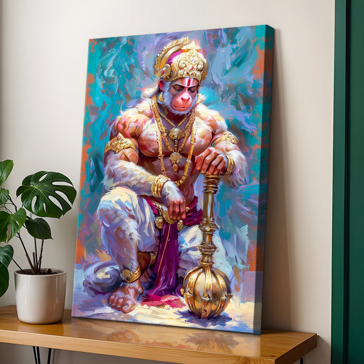 Lord Hanuman Wall Art | HD Canvas Print Gallery Wrap Painting | Ready to Hang | Perfect for Pooja Room & Office Décor | Size: 20x30 Inch (BBWA10)