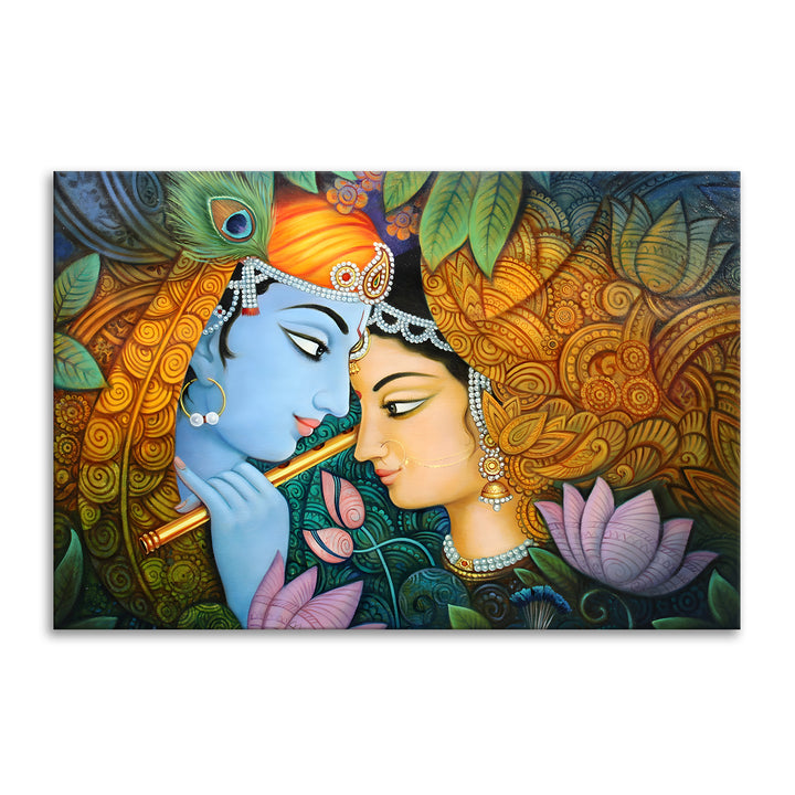 Radha Krishna Divine Harmony Wall Art | HD Canvas Print Gallery Wrap Painting | Ready to Hang | Perfect for Pooja Room & Office Décor (RKWA24)