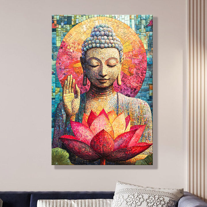Serene Buddha Meditation Wall Art | HD Canvas Print Gallery Wrap Painting | Ready to Hang | Perfect for Pooja Room & Office Décor | Size: 20x30 Inch (BDWA59)