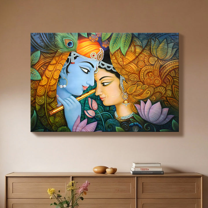 Radha Krishna Divine Harmony Wall Art | HD Canvas Print Gallery Wrap Painting | Ready to Hang | Perfect for Pooja Room & Office Décor (RKWA24)