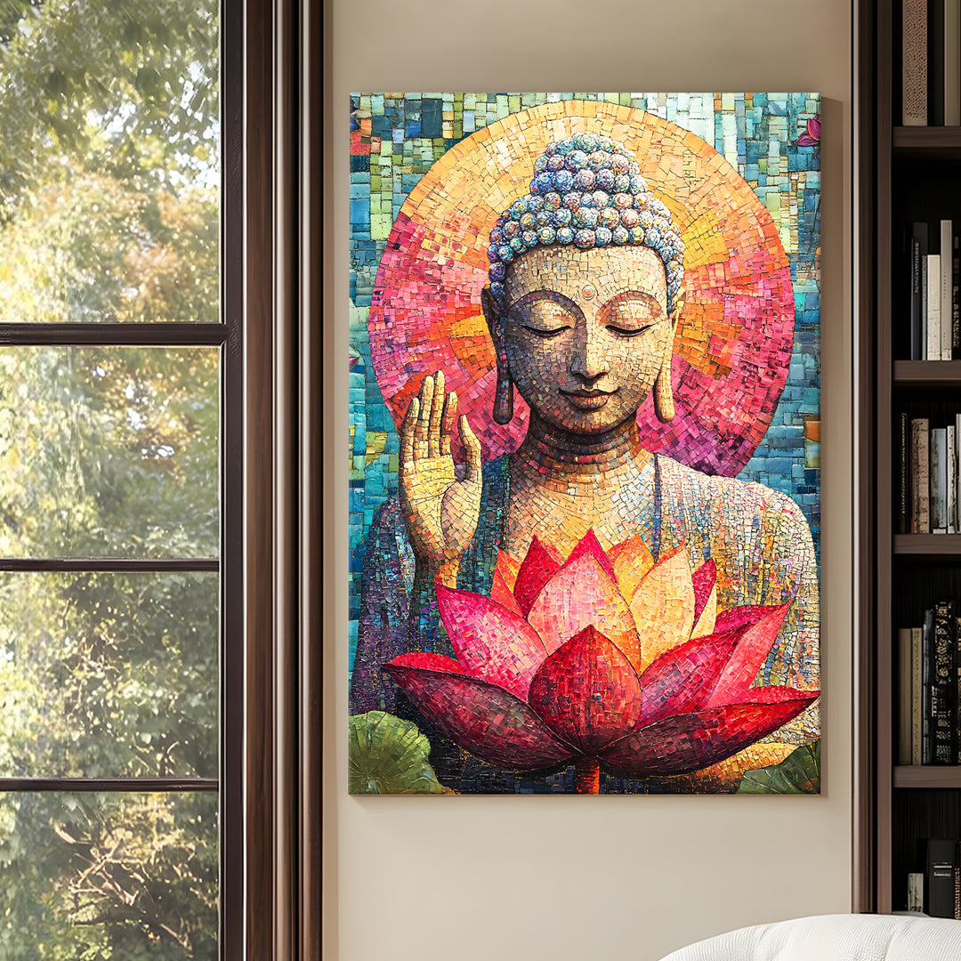 Serene Buddha Meditation Wall Art | HD Canvas Print Gallery Wrap Painting | Ready to Hang | Perfect for Pooja Room & Office Décor | Size: 20x30 Inch (BDWA59)