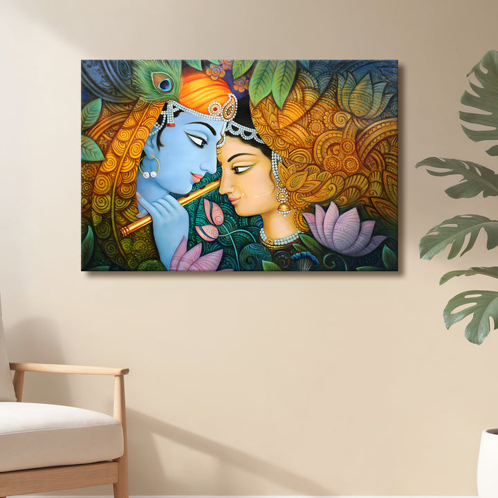 Radha Krishna Divine Harmony Wall Art | HD Canvas Print Gallery Wrap Painting | Ready to Hang | Perfect for Pooja Room & Office Décor (RKWA24)