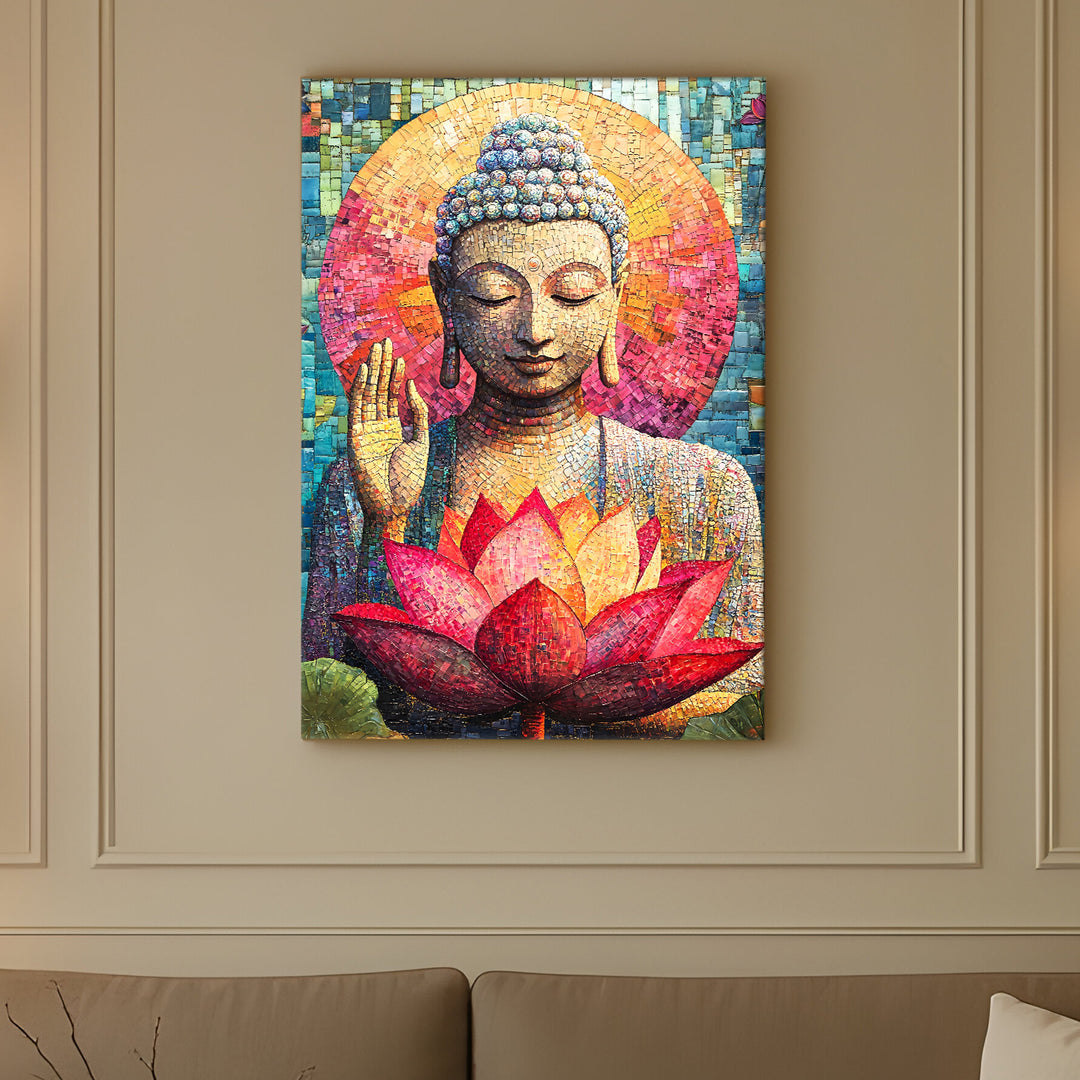 Serene Buddha Meditation Wall Art | HD Canvas Print Gallery Wrap Painting | Ready to Hang | Perfect for Pooja Room & Office Décor | Size: 20x30 Inch (BDWA59)