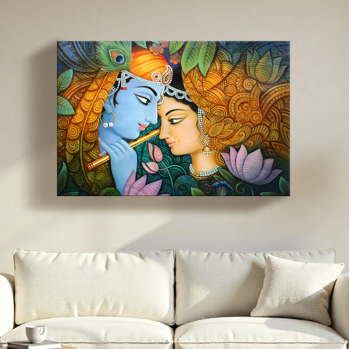 Radha Krishna Divine Harmony Wall Art | HD Canvas Print Gallery Wrap Painting | Ready to Hang | Perfect for Pooja Room & Office Décor (RKWA24)