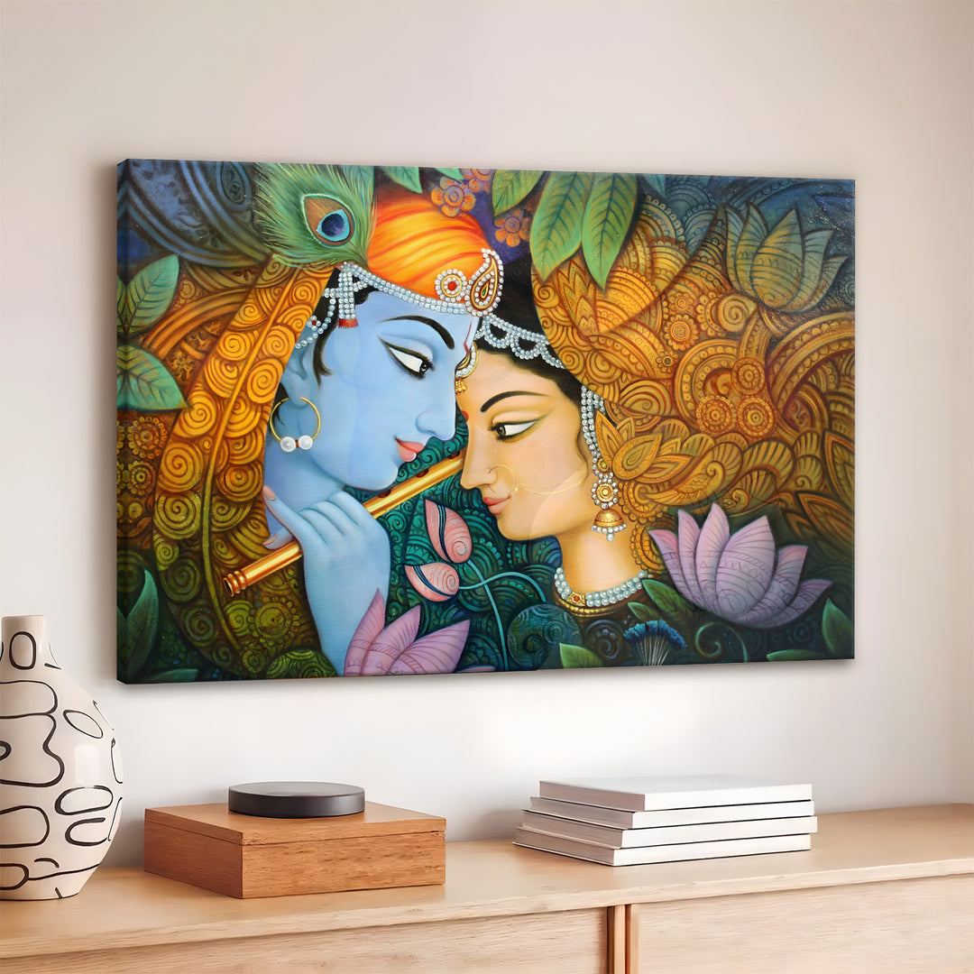 Radha Krishna Divine Harmony Wall Art | HD Canvas Print Gallery Wrap Painting | Ready to Hang | Perfect for Pooja Room & Office Décor (RKWA24)