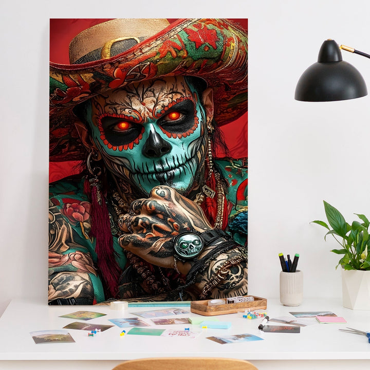 Skull & Flame Wall Art Painting, HD Canvas Print, Framed, Ready to Hang. (POMWA289)