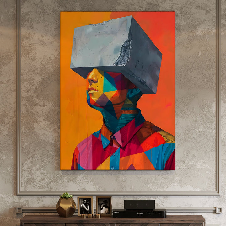 Mind Block – Abstract Surreal Portrait Wall Art, HD Canvas Print, Framed, Ready to Hang. (POMWA324)