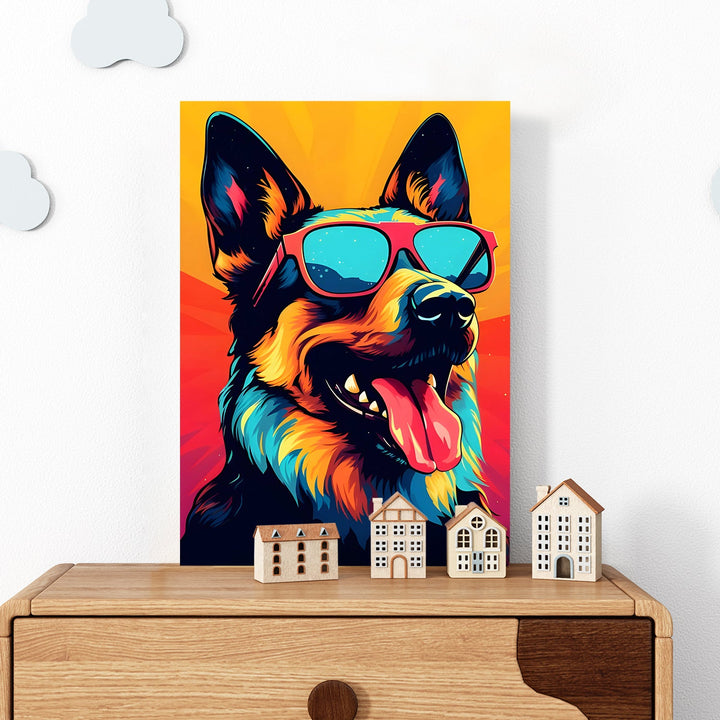 Sunglass Shepherd Wall Art Painting, HD Canvas Print, Framed, Ready to Hang. (POMWA278)