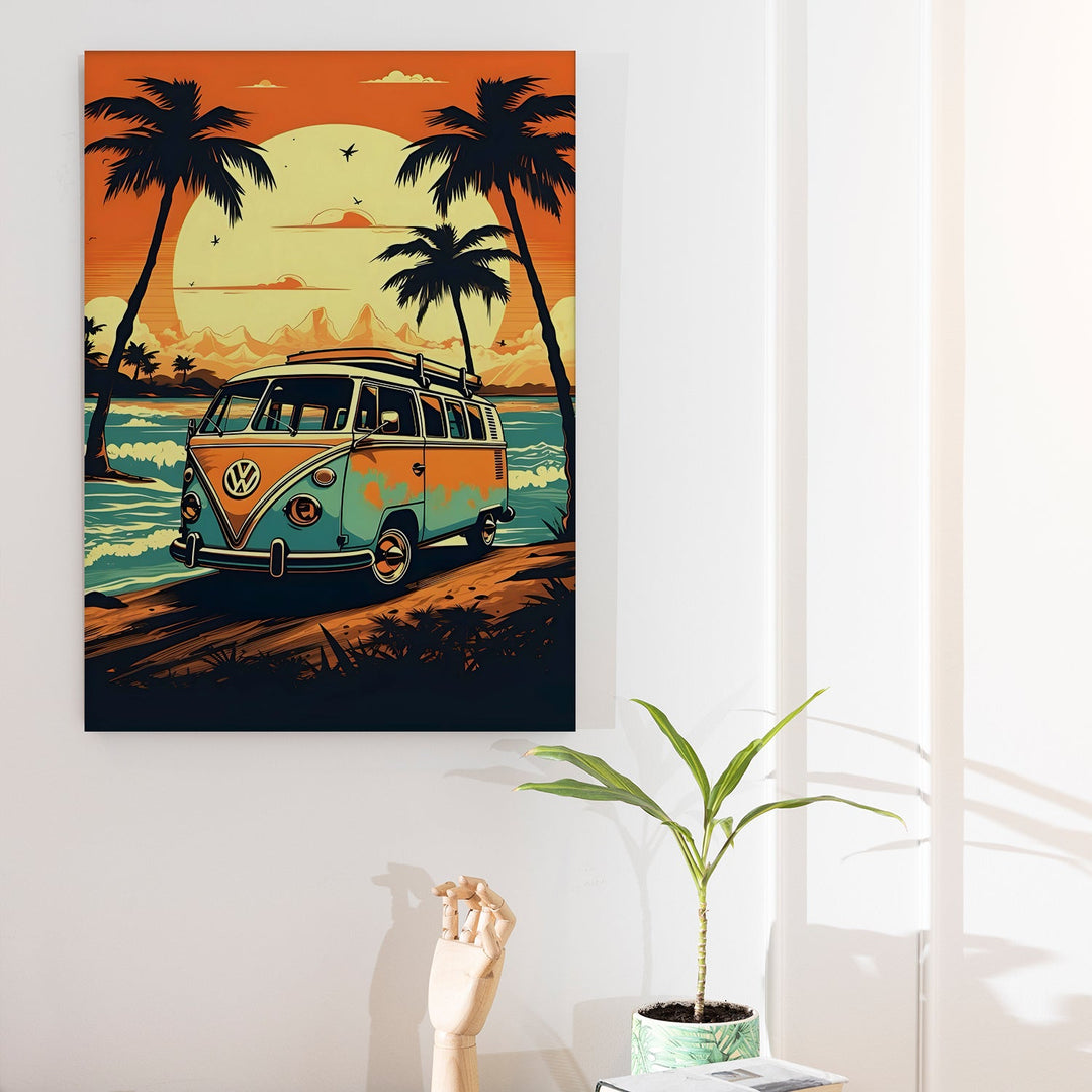 Retro Sunset Voyage Wall Art Painting, HD Canvas Print, Framed, Ready to Hang. (AMWA56)