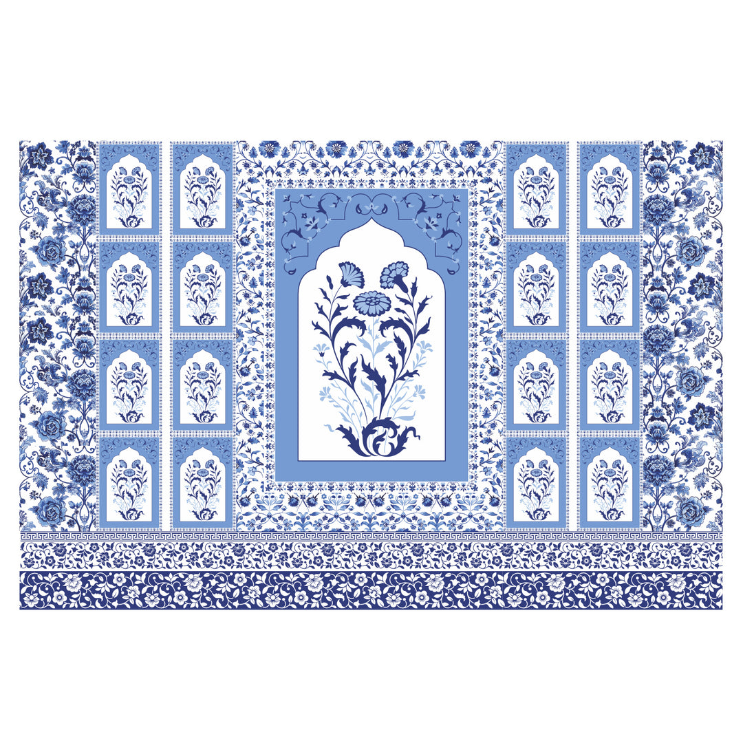 Blue Pottery Elegance – Mughal Floral Wallpaper Mural (PATCH003)