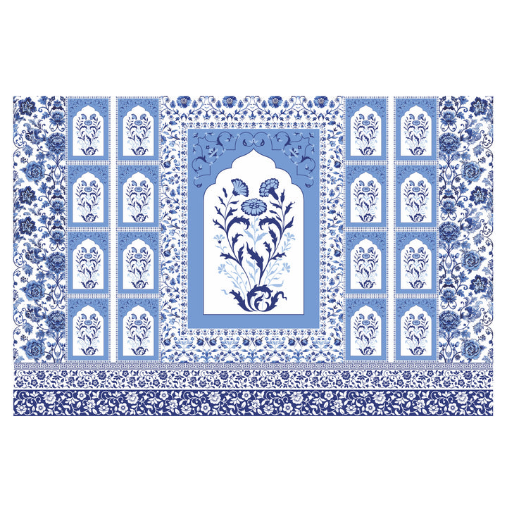 Blue Pottery Elegance – Mughal Floral Wallpaper Mural (PATCH003)