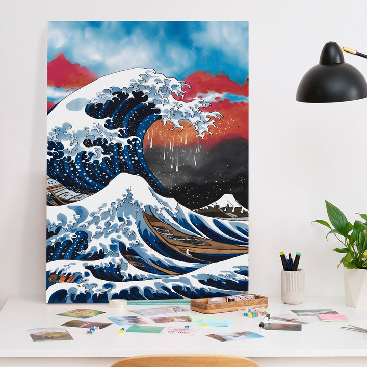 The Crimson Wave Wall Art Painting, HD Canvas Print, Framed, Ready to Hang. (POMWA172)