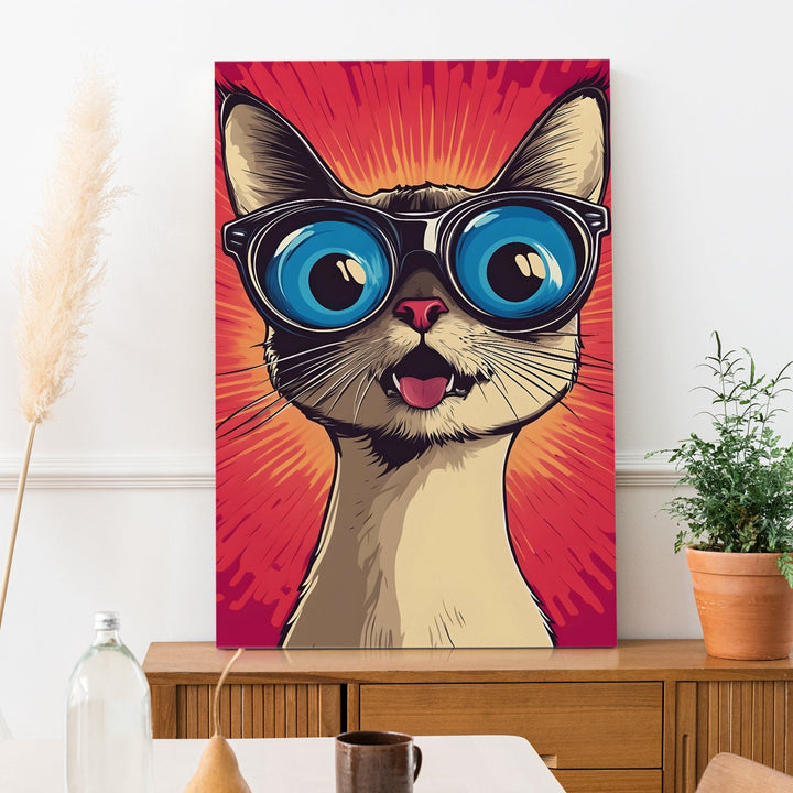 Cool Cat Vibes – Funky Cartoon Cat Wall Art, HD Canvas Print, Framed, Ready to Hang. (POMWA337)