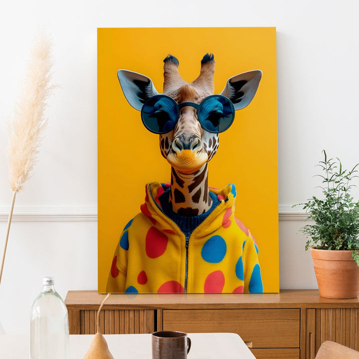 Cool Giraffe Vibes – Funky Animal Wall Art, HD Canvas Print, Framed, Ready to Hang. (POMWA322)