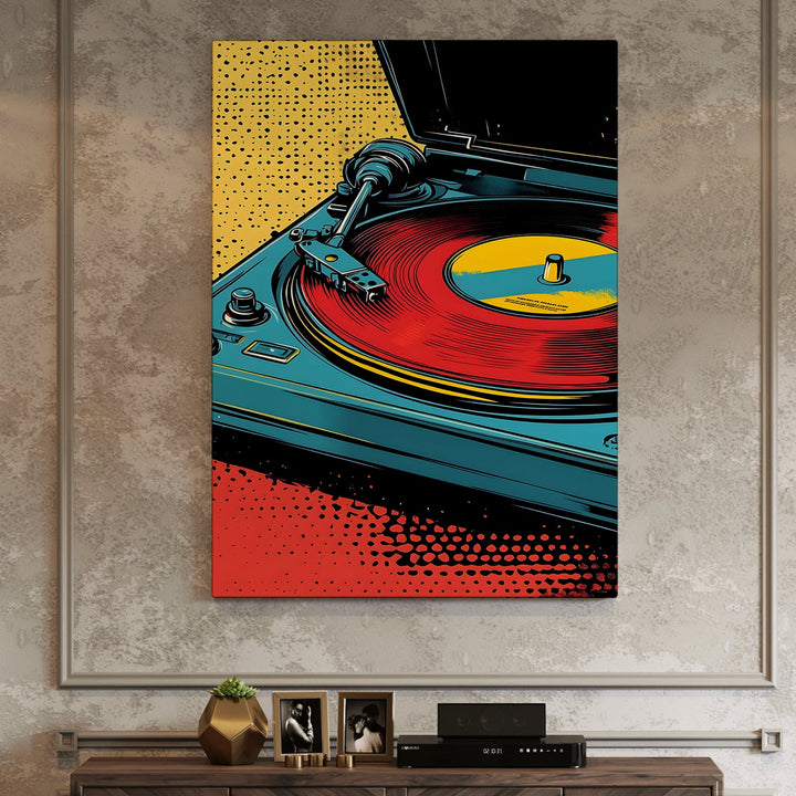Retro Vinyl Turntable – Pop Wall Art, HD Canvas Print, Framed, Ready to Hang. (POMWA341)