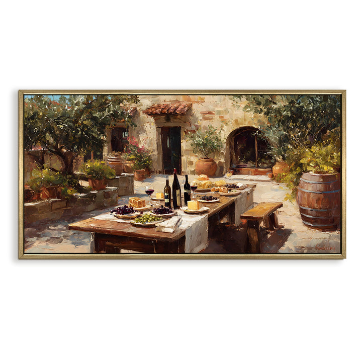 Vintage European Dining Wall Art, HD Canvas Print, Golden Floater Framed, Ready to Hang, (24 In x 48 In). (EURP-WA-03)