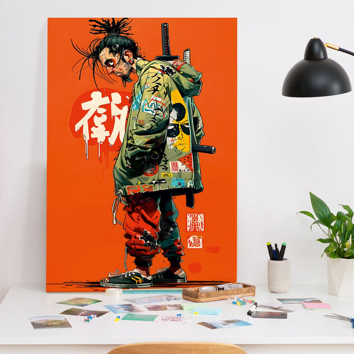 Katana & Kicks Wall Art Painting, HD Canvas Print, Framed, Ready to Hang. (POMWA311)