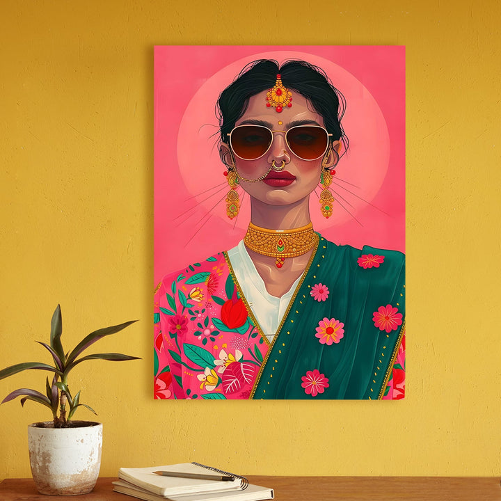 Desi Diva Wall Art Painting, HD Canvas Print, Framed, Ready to Hang. (POMWA231)