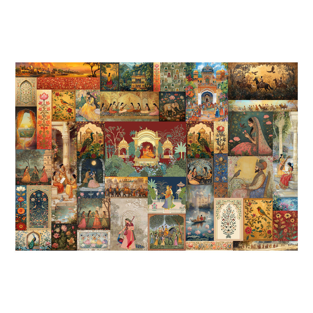 Royal Miniature India Collage Wall Art – Traditional Mughal & Rajasthani Heritage Wall Décor (PATCH009)