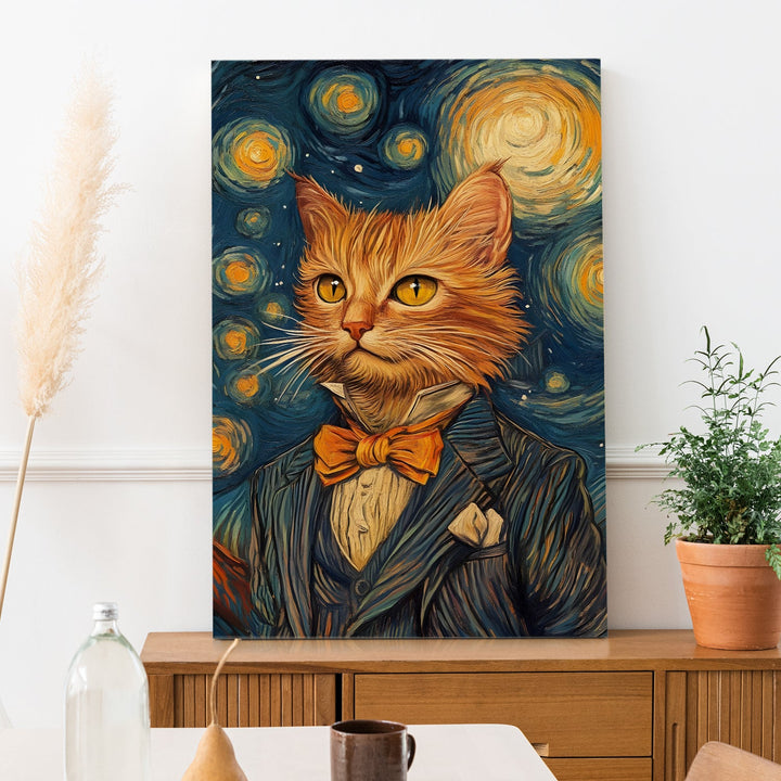 The Feline Van Gogh Wall Art Painting, HD Canvas Print, Framed, Ready to Hang. (VGCWA117)