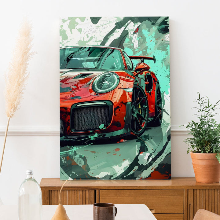 Crimson Drive Wall Art Painting, HD Canvas Print, Framed, Ready to Hang. (POMWA215)
