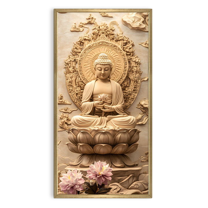 Divine Buddha Meditation Portrait Wall Art, HD Canvas Print, Golden Box Framed, Ready to Hang, (48 In x 24 In) (BDWA37)