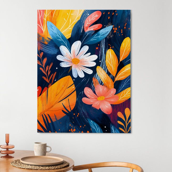 Vivid Blooms in Twilight Wall Art Painting, HD Canvas Print, Framed, Ready to Hang. (FLMWA76)