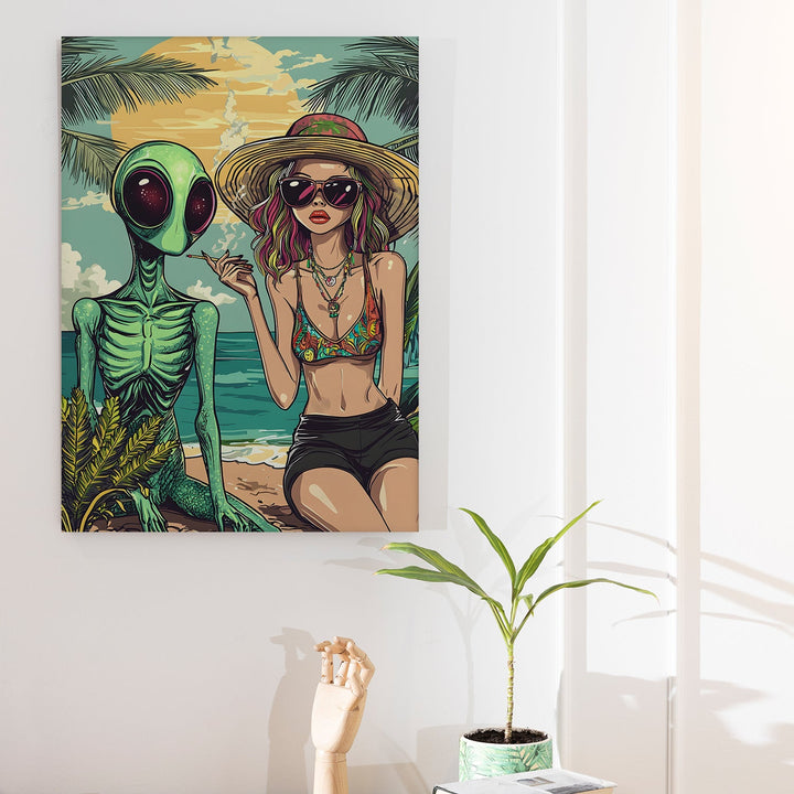 Intergalactic Summer Wall Art Painting, HD Canvas Print, Framed, Ready to Hang. (POMWA85)