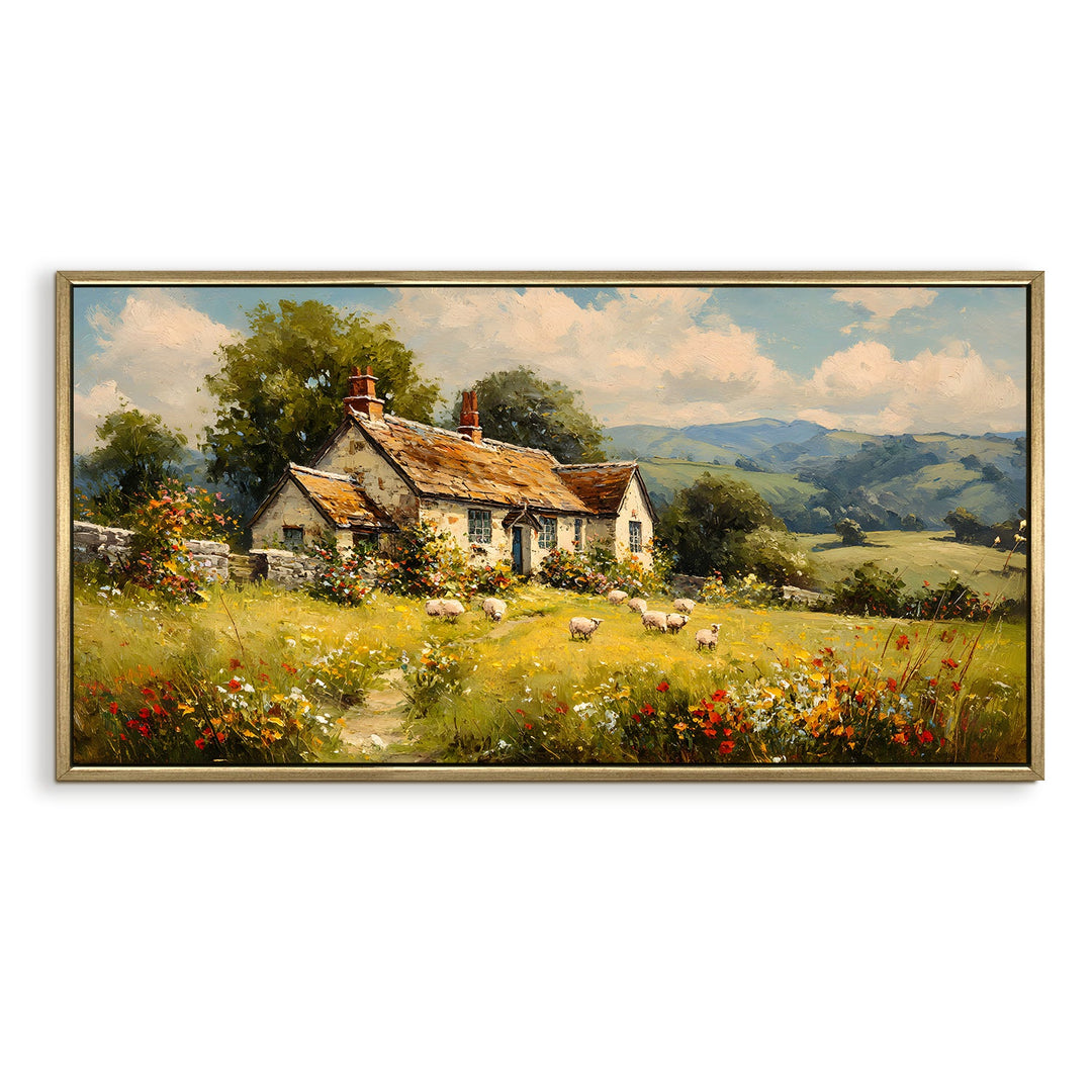 European Countryside Vintage Wall Art, HD Canvas Print, Golden Floater Framed, Ready to Hang, (24 In x 48 In). (EURP-WA-02)