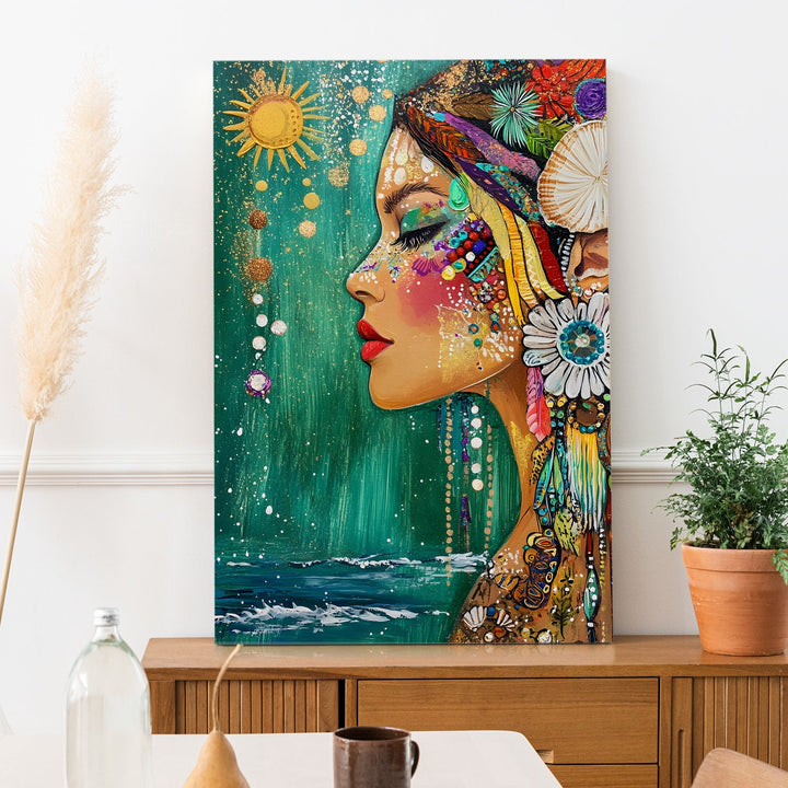 Tribal Elegance Wall Art Painting, HD Canvas Print, Framed, Ready to Hang. (BOMWA79)