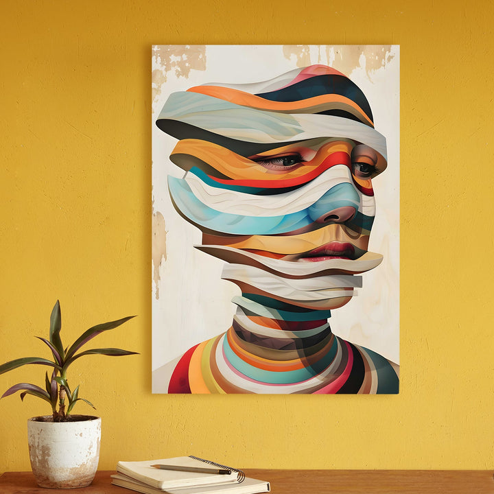 Layers of Identity – Abstract Surreal Portrait Wall Art Painting, HD Canvas Print, Framed, Ready to Hang. (POMWA319)