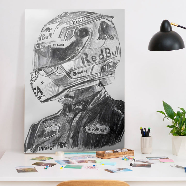 Red Bull Racer – Monochrome Sketch Wall Art, HD Canvas Print, Framed, Ready to Hang. (POMWA331)