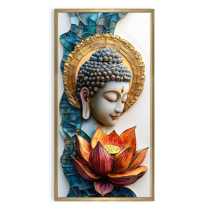 Golden Halo Buddha Wall Art, HD Canvas Print, Golden Box Framed, Ready to Hang, (48 In x 24 In) (BDWA36)