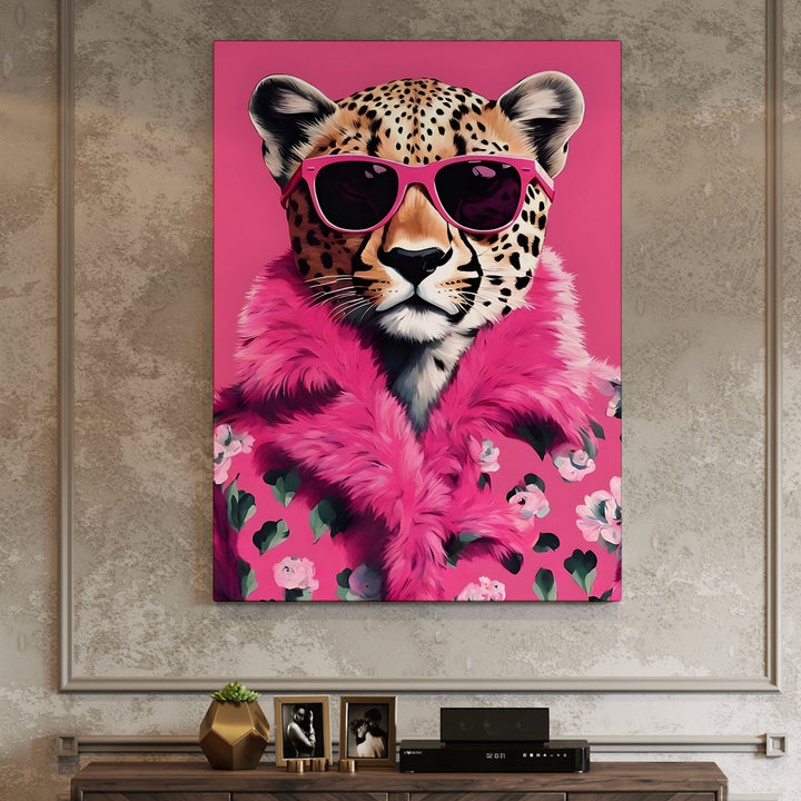 Panthera in Pink Wall Art Painting, HD Canvas Print, Framed, Ready to Hang. (POMWA292)