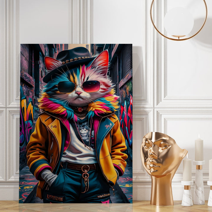 Hip Hop Catitude Wall Art Painting, HD Canvas Print, Framed, Ready to Hang. (POMWA175)