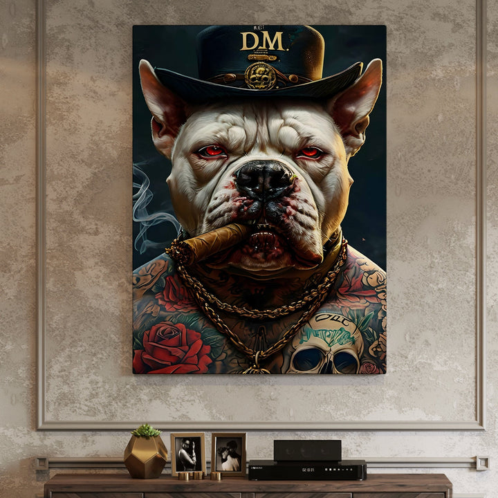 Boss Bulldog – Gangster Dog Wall Art Painting, HD Canvas Print, Framed, Ready to Hang. (POMWA326)