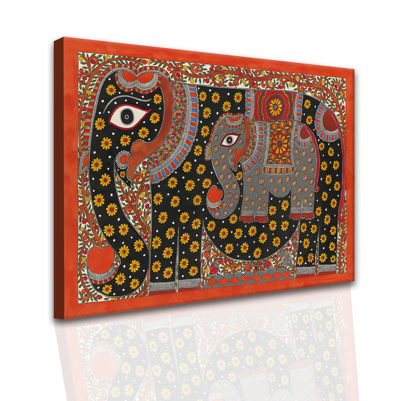 Madhubani Elephant Canvas Painting For Home and Hotels