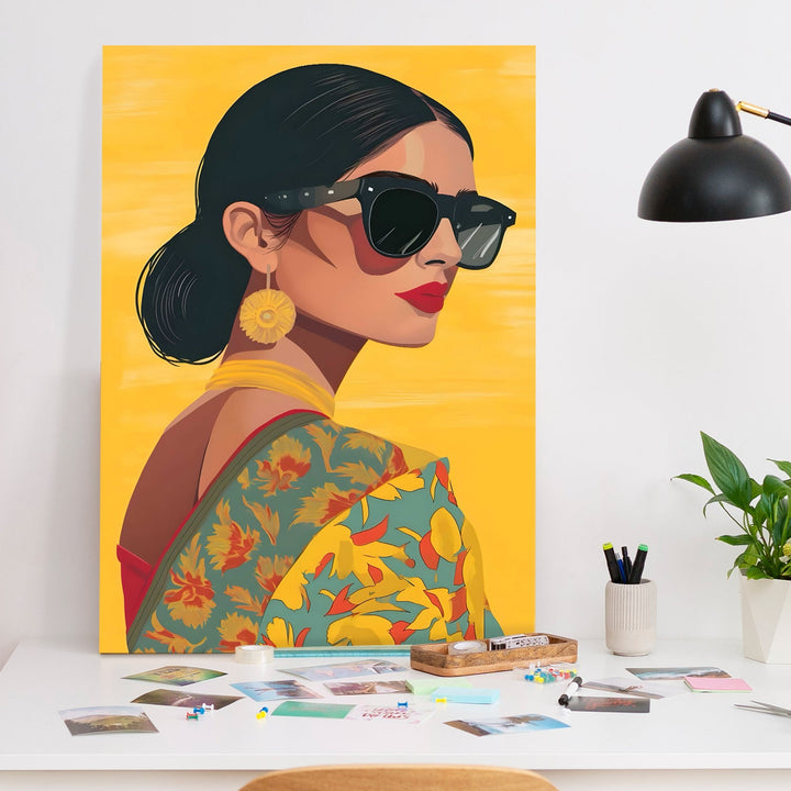 Sunshine Saree Wall Art Painting, HD Canvas Print, Framed, Ready to Hang. (POMWA232)