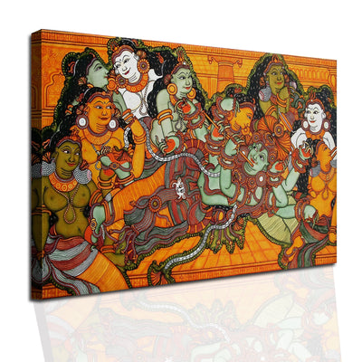 Indian Ethnic Kerala Mural Wall Art Canvas Painting For Home Decoration