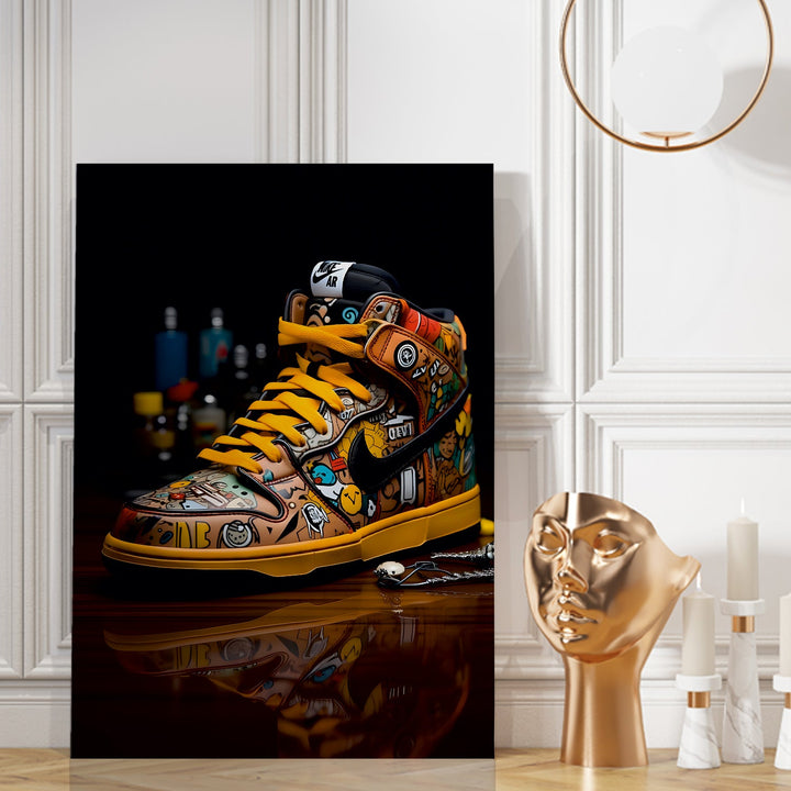 Vibrant Sneaker Wall Art with Graffiti Doodle Painting, HD Canvas Print, Framed, Ready to Hang. (POMWA327)